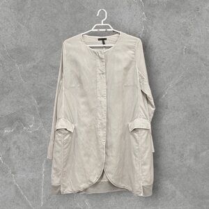 OSKA Long Linen Blend Button Down Coat